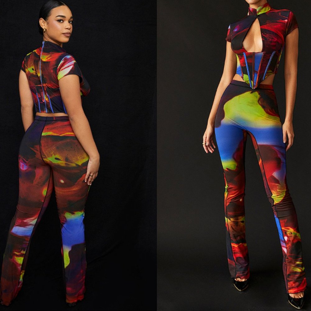 HOUSE OF CB 'Erin' Printed Mesh Trousers NWOT - Picture 5 of 9